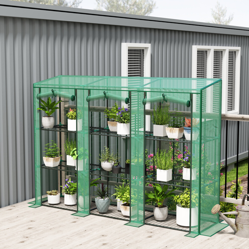 Outsunny 3 Tier Lean-To Mini Greenhouse With Pe Cover, Green