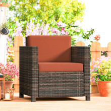 Outsunny Rattan Garden Armchair, Cushioned Single Rattan Chair, Brown/Orange