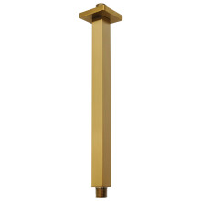 12 Inch Square Brushed Brass Shower Arm with Flange, Solid HeavyDuty Brass Ceiling Mount