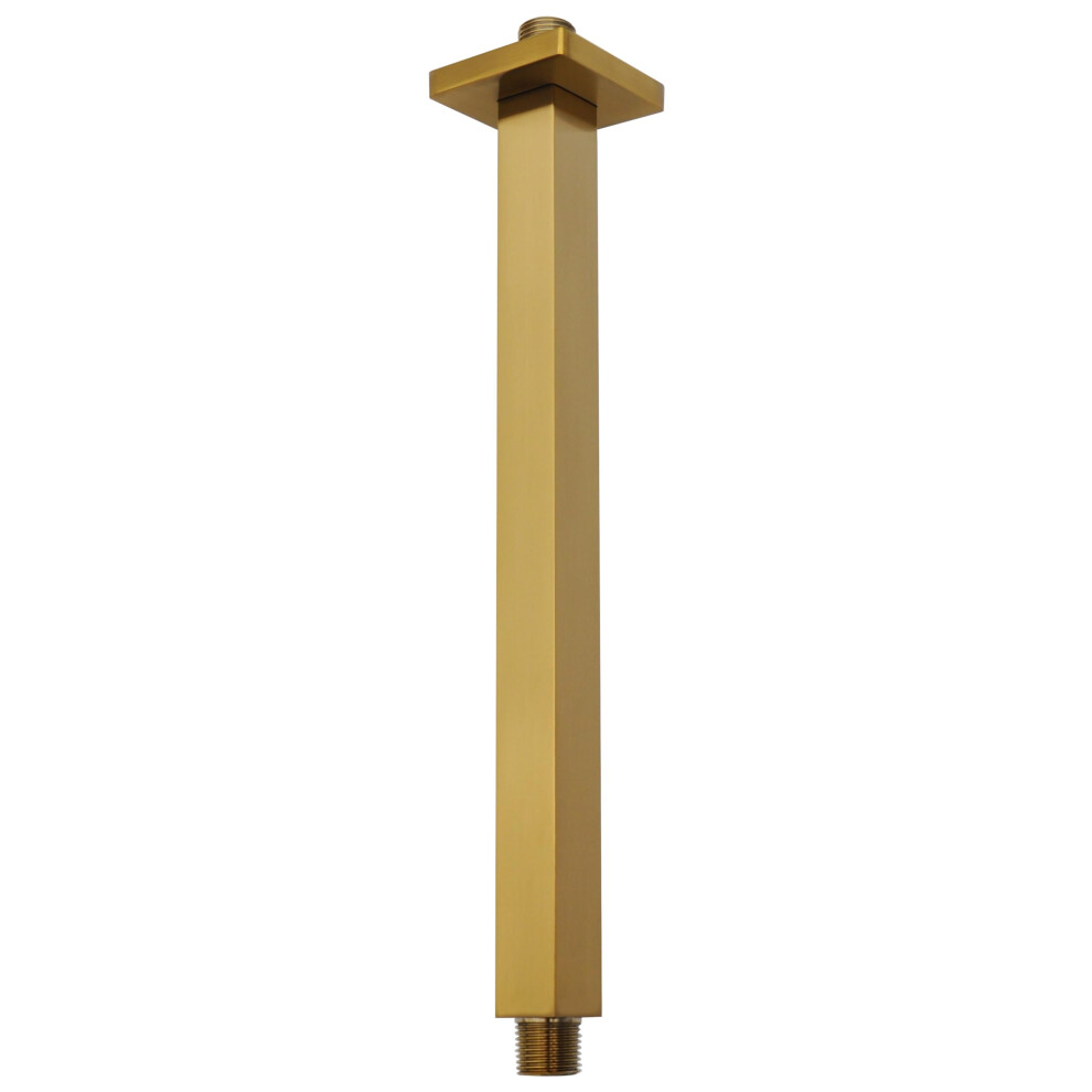 12 Inch Square Brushed Brass Shower Arm With Flange, Solid Heavyduty Brass Ceiling Mount 9771547203766