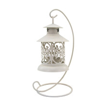 Hanging Candle Holder Moroccan Style Rustproof Wrought Iron Birdcage Lantern for Wedding Decor White