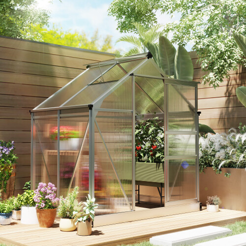 Outsunny 6x4ft Walk-In Polycarbonate Greenhouse Plant Grow Galvanied Aluminium