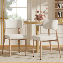 Set of 2 Dining Chairs in Bouclé & Metal, Natural
