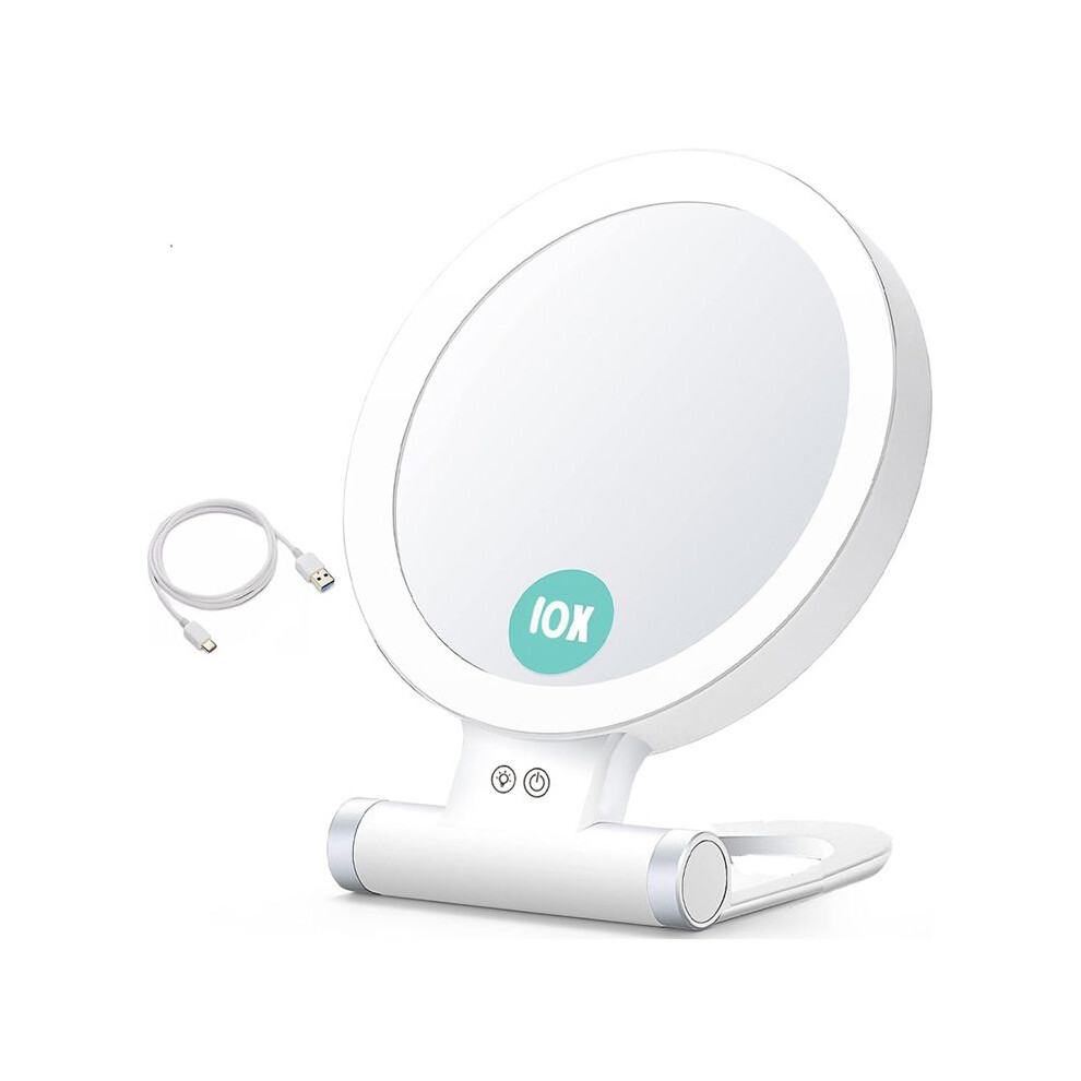 Light 10X Magnifying Makeup Mirror With S And Magnification,3 Colors Desktop Led Mirror And Vanity Mirror For Travel