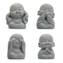 4 St Skrattande Buddha-Statyer för Lycka Till Feng Shui-Dekor, Söt Liten Sandstens Buddha-Staty för Hem- och Akvariedekor