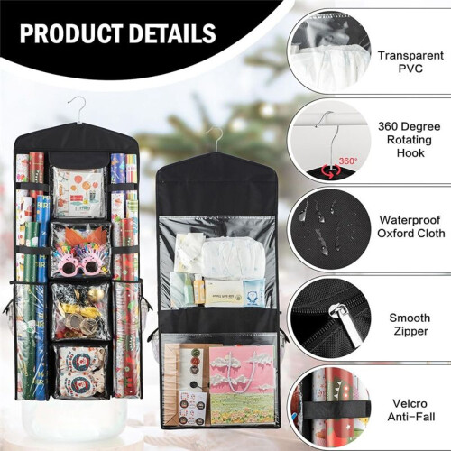Wrapping Paper Organizer - Hanging Gift Wrap Storage Container, Double-Sided Wrapping Storage over Door Organizer 1