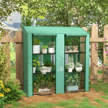 Outsunny Mini Green House with 3 Tier Shelves, 151H x 143W x 46Dcm, Green