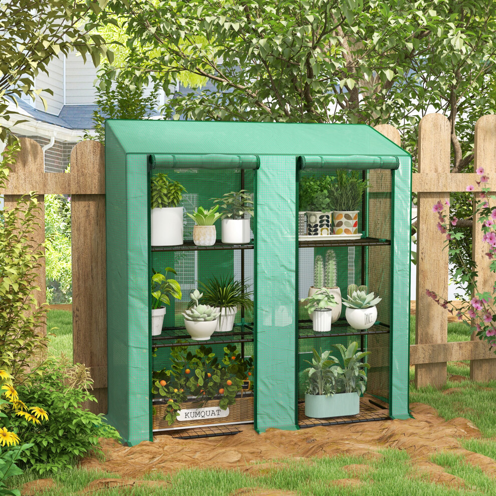 Outsunny Unisex Green 3 Tier Lean-To Mini House With Plastic Cover, 143.5Cm X 60Cm X 0.9Cm - Image 3