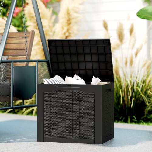 Outsunny Outsunny 93L Plastic Garden Storage Box, Storage Container w/ Handles, Black