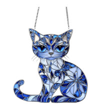 8inch Cat Christmas Tree Suncatcher Ornament, Acrylic Cat Couple with Flowers Suncatcher Window Hanging Decor