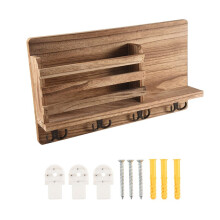 Wall Mounted Mail Holder Wooden Mail Sorter Organizer,with 4 Double Key Hooks Home Decoration,for Entrance or Mud Room