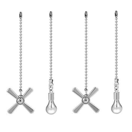 2sets Ceiling Fan Pull Chain Ornaments,Fan Pulls Extension Chains Set, Decorative Metal Light Bulb and Fan Cord 1