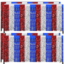4-Pack 4 Juli-Decoraties, Metallic Folie Franje, Tafelrokken, Patriottisch Rood, Wit, Zilver, Feestdecoraties