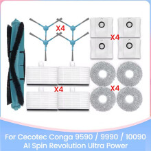 17PCS for Cecotec Conga 9590/9990/10090 AI Spin Revolution Ultra Power Spare Parts Brush HEPA Filter Mop Cloth Dust Bag