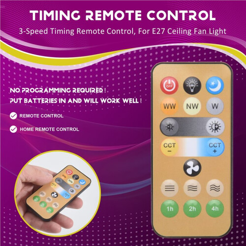 5pcs Wireless Switches, 3-Speed Timing Remote Control, for E27 Ceiling Fan Light, 1-4h Timing Remote Control 1