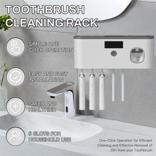 USB Rechargeable Toothbrush Disinfect Automatic Toothpaste Dispenser with 5 Slot Toothbrush Storage Box Rack