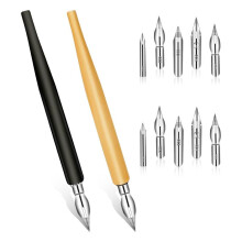 Comic Nib Set,Tilted Calligraphy Nibs for Dip Pen Drawing,Wooden Liquid Writing Pen Holder for Writing, Signing,Drawing