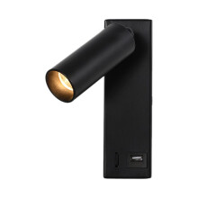 Lampada da Parete A LED da 3 W, Luce di Lettura Incorporata e Girevole, Luce di Messa A Fuoco USB per Camera da Letto, Comodino e Studio, 3000 K, Nero