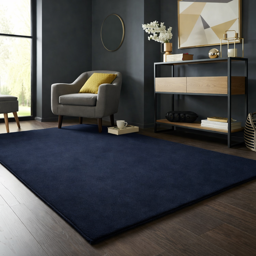 Imperial Rooms (120X170cm (4Ft X 5.6Ft), Navy ) Pashmina Shaggy Rug With Memory Foam Non Slip Backing -Extra Soft Fluffy Thick Rug For Living Room And Bedroom Blue