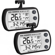 Digitale Koelkastthermometer 2-Pack, Waterdichte Koelkastthermometer, Max/Min-Registratiefunctie, Timerfunctie, Zwart