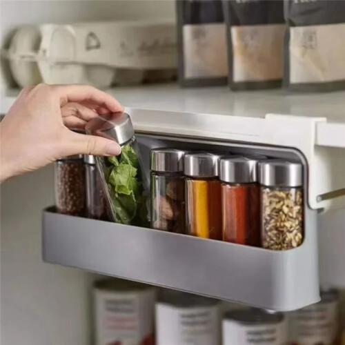 Wall Mounted Spice Rack Non Perforated Adjustable Seasoning Boxes Barbecue Material Combination Set Storage Case 1