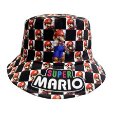 (Black) Printed Mario Super Adult Fisherman Hats Cartoon Basin Sunshade Breathable Caps