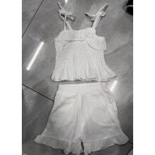 (12-18 Months, White) Conjunto de verão para menina: blusa de alças finas e shorts com babados e cintura elástica.