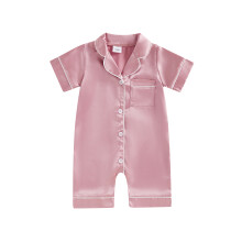 (3-6 Months, Pink) Baby Boy Girl Satin Pajama Short Sleeve Button-up Shorts Jumpsuit Cute Toddler Sleepwear