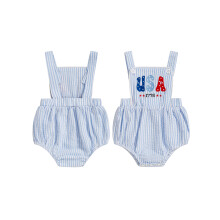 (6-12 Months, Blue) Tutina patriottica neonati, modello casual con ricamo lettere e righe, senza maniche, ideale per bimbi.
