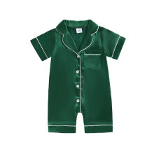 (6-12M, green) Baby Boy Girl Satin Pajama Short Sleeve Button-up Shorts Jumpsuit Cute Toddler Sleepwear