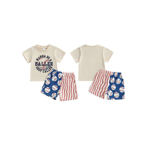 (6-12 Months, Beige) Καλοκαιρινά ρούχα αγοριών μπλουζάκια μπέιζμπολ 1
