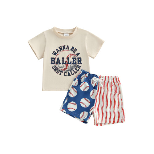 (0-6 Months, Beige) Καλοκαιρινά ρούχα αγοριών μπλουζάκια μπέιζμπολ