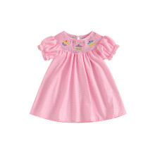 (6-12 Months, Pink) Sommerkleid für Mädchen, Kurzarm, mit Kuchenstickerei und Punktmuster, für Kleinkinder, süße Kleidung