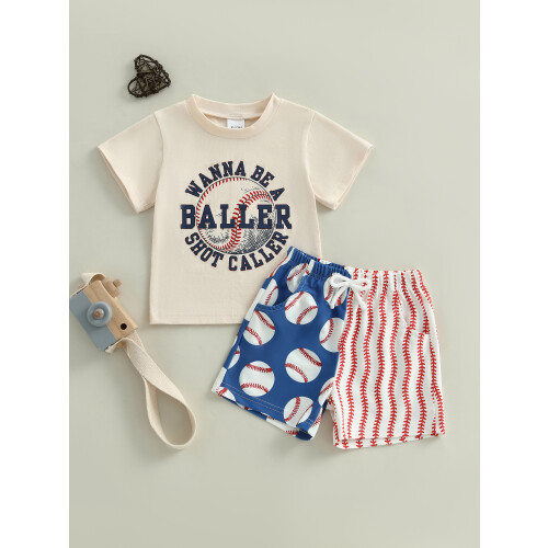 (6-12 Months, Beige) Καλοκαιρινά ρούχα αγοριών μπλουζάκια μπέιζμπολ 2