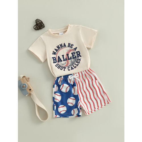 (0-6 Months, Beige) Καλοκαιρινά ρούχα αγοριών μπλουζάκια μπέιζμπολ 2