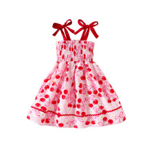 (2-3 Years, Pink) Vestido de verano para niñas pequeñas, sin mangas, con estampado floral, lazo y corte en A.