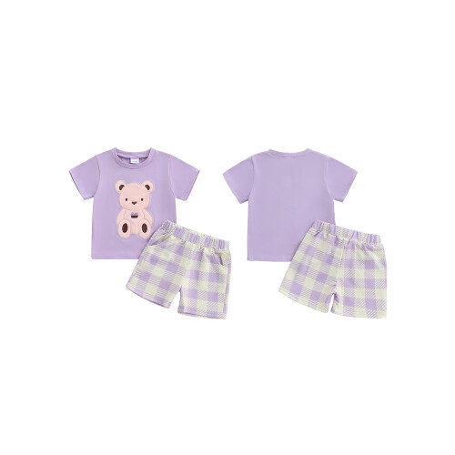 (18-24 Months, Purple) Σετ καλοκαιρινών ρούχων σχέδιο αρκουδάκι. 1