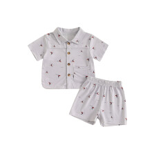 (6-12 Months, Gray) Souprava kraťasů pro miminka, letní outfit s potiskem stromů/kaktusů a kraťasy s elastickým pasem