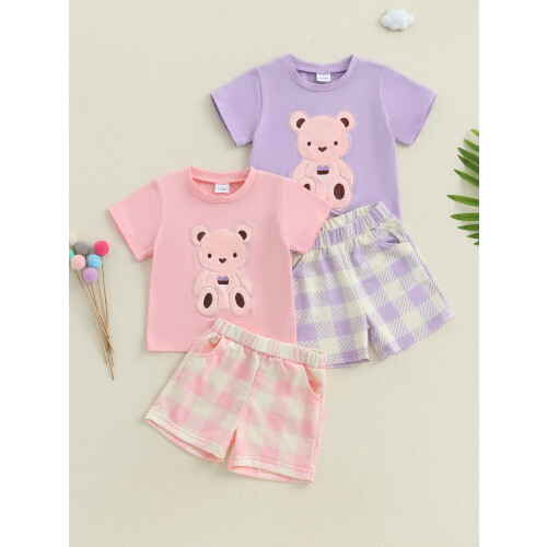 (18-24 Months, Purple) Σετ καλοκαιρινών ρούχων σχέδιο αρκουδάκι. 2