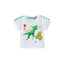 (4-5 Years, White) Verjaardagsshirt voor kleine jongens met dino-letters en -cijfers, losse pasvorm, korte mouwen, ideaal voor de zomer.