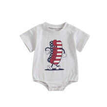 (3-6 Months, Gray) Romper Tírghrách do Leanaí Ócáideach le Prionta Litreacha agus Madra Te/Leathán Gearr do Nuabheirthe