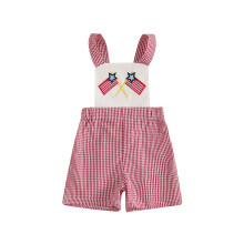 (18-24 Months, Red) Kleinkinder-Overall mit amerikanischer Flaggenstickerei und kariertem Muster zum 4. Juli für Jungen und Mädchen