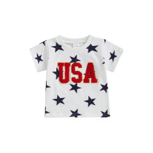 (1-2 Years, Navy Blue) Mädchen-Top zum 4. Juli: Kurzarm-T-Shirt mit Rundhals, Sternenmuster und lockerer Passform