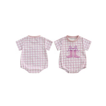 (3-6 Months, Pink) Peleles para bebés niñas, botas vaqueras, bordados, cuadros, cuello redondo, manga corta, bodys para bebés.