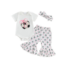 (12-18 Months, White) Dívčí 3dílná letní souprava - overal s krátkým rukávem, kalhoty a čelenka, fotbalové oblečení