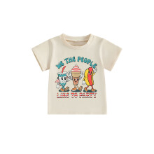 (4-5 Years, Beige) T-shirt enfant pour le 4 juillet, imprimé glace et hot-dog, manches courtes, col rond, pour garçons et filles