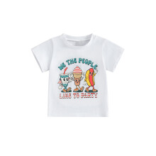 (4-5 Years, White) T-shirt enfant pour le 4 juillet, imprimé glace et hot-dog, manches courtes, col rond, pour garçons et filles