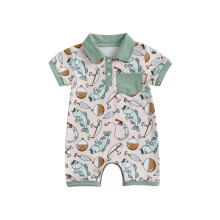 (3-6 Months, Green) Rompertje met visprint voor babyjongen, halfopen hals met reverskraag, korte mouwen, schattige zomerkleding