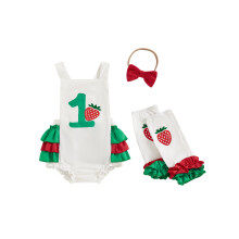 (12-18 Months, Ivory) Peleles para bebés niñas, ropa de cumpleaños, bodys de verano con estampado de fresas y diadema.