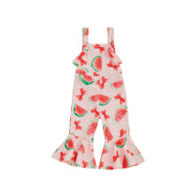 (2-3 Years, Pink Watermelon) Dívčí zvonový overal s mašlí, letní oblečení pro miminka, čtvercovým výstřihem, uzlovými kalhotami